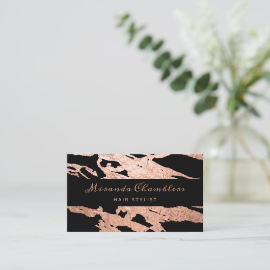 Roos Gold - zwarte elegante roze marmer Visitekaartje (Staand voorkant)