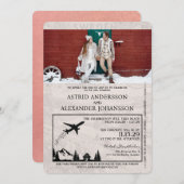 Roos Gold Zweden Paspoort Huwelijksuitnodiging Kaart (Voorkant / Achterkant)