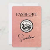 Roos Gold Zweden Paspoort Huwelijksuitnodiging Kaart (Achterkant)