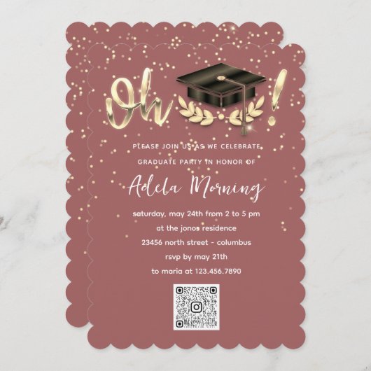 Roos Golden Confetti Afstuderen QR-code Kaart (Voorkant / Achterkant)