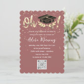 Roos Golden Confetti Afstuderen QR-code Kaart (Staand voorkant)