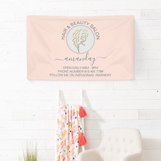 Roos Golden Logo Hairdresser Beauty Salon Studio Spandoek (Insitu)