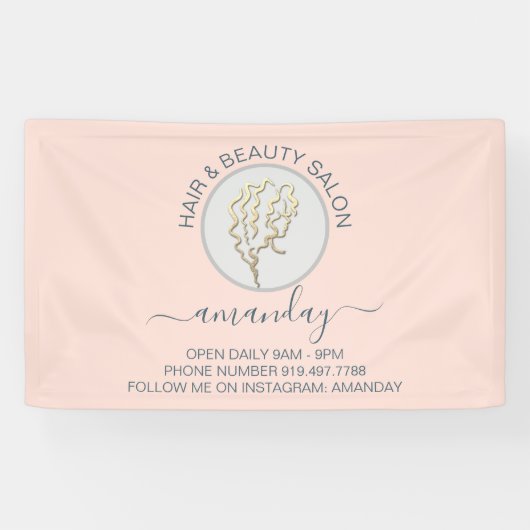 Roos Golden Logo Hairdresser Beauty Salon Studio Spandoek (Horizontaal)