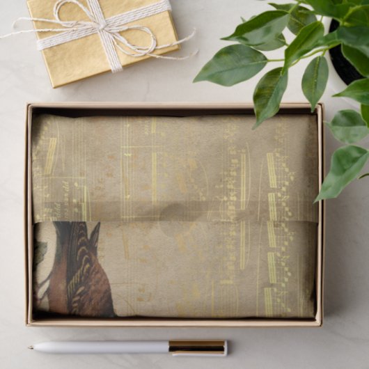 Roos Golden Song Bird  Muzieknoten Garden Tissuepapier (Geschenk)