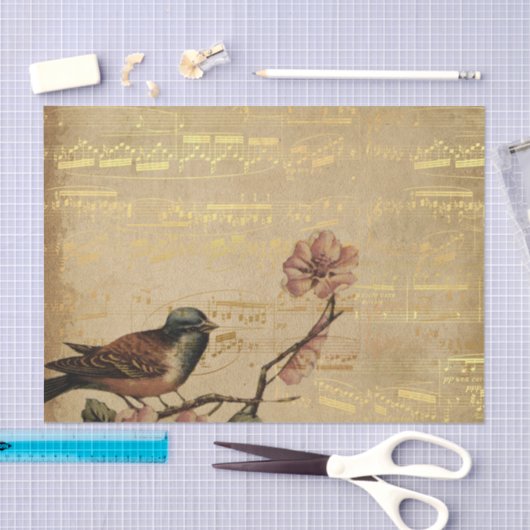 Roos Golden Song Bird  Muzieknoten Garden Tissuepapier (Craft)