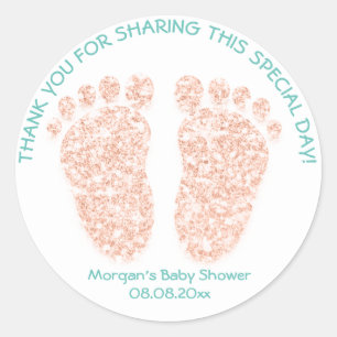 Roos GoldGlitter Feet Baby shower Favor Cadeau Dan Ronde Sticker