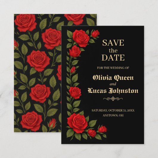 Roos Gothic Wedding Save the Date (Voorkant / Achterkant)