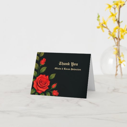 Roos Gotische bruiloft dank u kaart (Gele Bloem)
