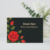 Roos gotische bruiloft flat dank u kaart (Staand voorkant)