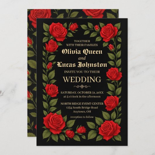 Roos Gotische bruiloft uitnodiging (Voorkant / Achterkant)