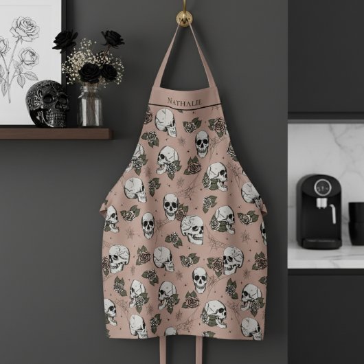 Roos Gotische schedels en Rozen Custom Name Schort