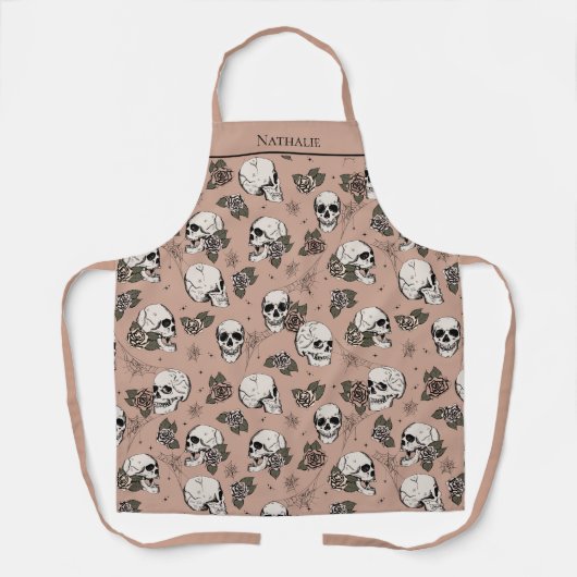 Roos Gotische schedels en Rozen Custom Name Schort (Voorkant)