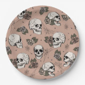  Roos Gotische schedels en Rozen Halloween Papieren Bordje (Voorkant)