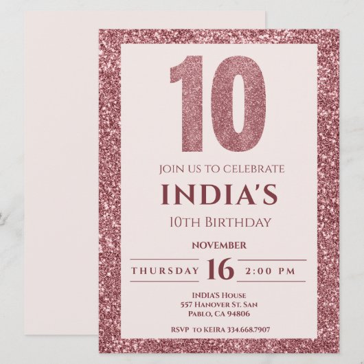 roos goud 10e verjaardag kaart (Voorkant / Achterkant)