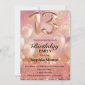 Roos Goud 13e Verjaardagsfeest Roze Uitnodigingen (Voorkant)