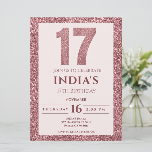 roos goud 17e verjaardag kaart (Staand voorkant)