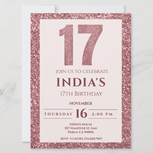 roos goud 17e verjaardag kaart (Voorkant)