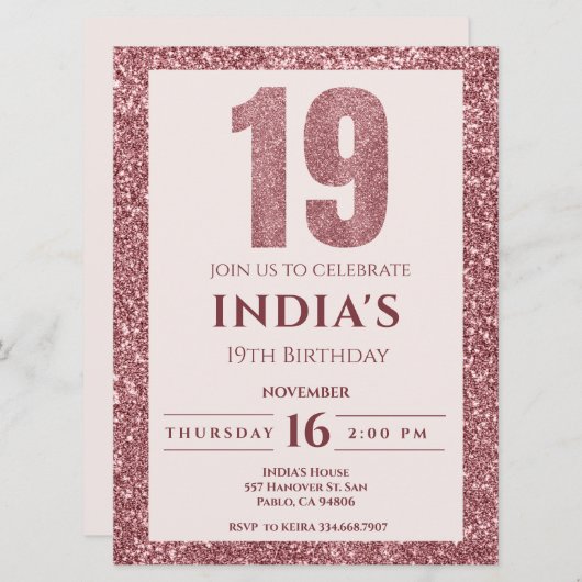 roos goud 19e verjaardag kaart (Voorkant / Achterkant)