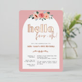 Roos goud 40e Verjaardags glam bloemen Folie Uitnodiging (Staand Voorkant)