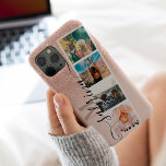 Roos goud 4 foto grid collage naam zwart monogram Case-Mate iPhone case<br><div class="desc">Modern 4 foto's raster collage naam en monogram roos goud glitter ombre op pastel blush roze met een collage van een fotografie</div>