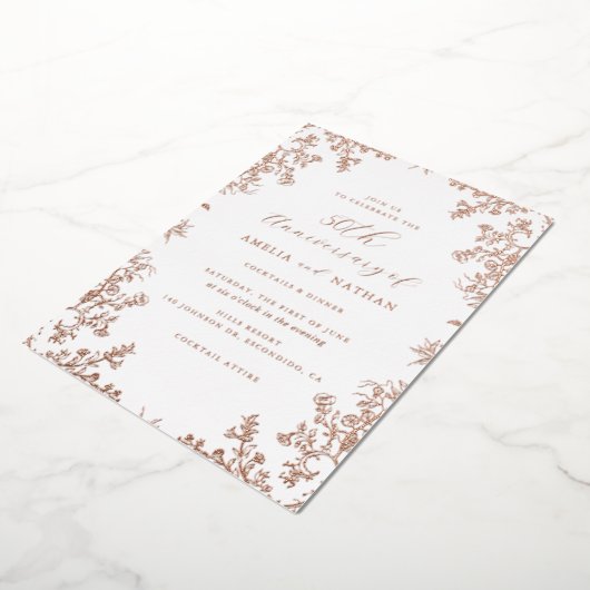  Roos Goud 50ste Jubileum Partij Folie Uitnodiging (Gedraaid)