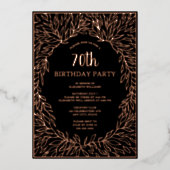 Roos Goud 70e Aangepaste Hand getrokken Verjaardag Folie Uitnodiging (Voorkant)