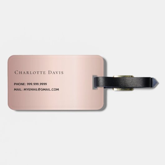 Roos goud aangepaste monogram naam modern bagagelabel (Achterkant horizontaal)