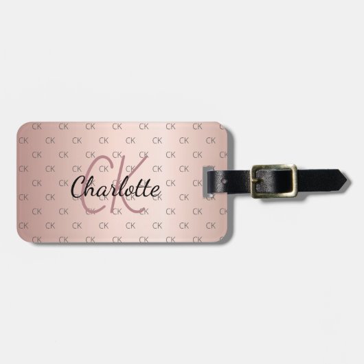 Roos goud aangepaste naam van monogram initiaal bagagelabel (Voorkant horizontaal)