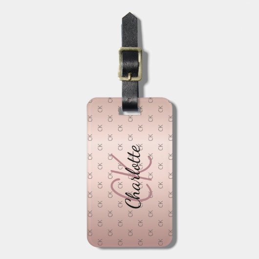 Roos goud aangepaste naam van monogram initiaal bagagelabel (Voorkant verticaal)