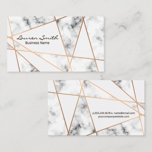 Roos Goud Abstracte Metallic Lijnen | Marmer Visitekaartje (Voorkant / Achterkant)