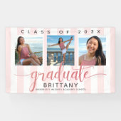 Roos goud afstuderen 3 foto modern glitter script spandoek (Horizontaal)