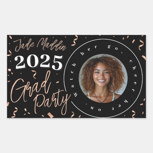 Roos Goud Afstuderen Foto Confetti Design Sticker (Voorkant)