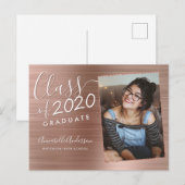 Roos Goud Afstuderen Geborsteld Metaal Foto Afstud Aankondigingskaart (Voorkant / Achterkant)