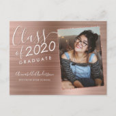 Roos Goud Afstuderen Geborsteld Metaal Foto Afstud Aankondigingskaart (Voorkant)