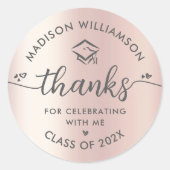 Roos Goud Afstuderen Modern Bedankt Script Hart Ronde Sticker (Voorkant)