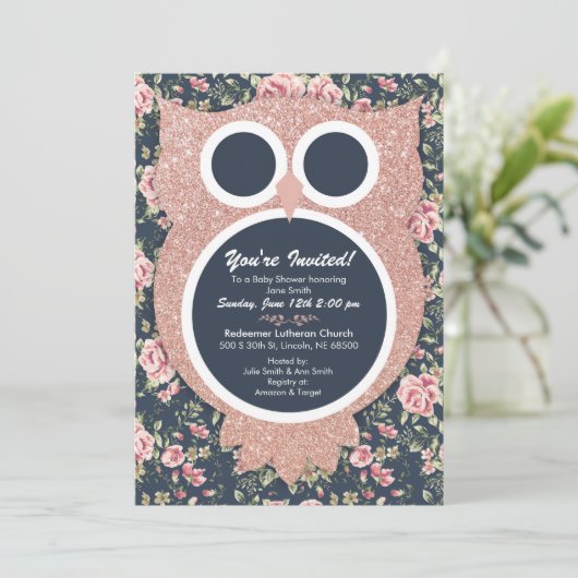 Roos goud baby shower Uitnodigen Kaart (Staand voorkant)