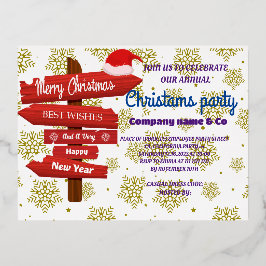 ROOS GOUD BEDRIJF KERSTPARTY FOLIE UITNODIGING BRIEFKAART