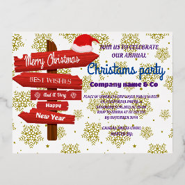 ROOS GOUD BEDRIJF KERSTPARTY FOLIE UITNODIGING BRIEFKAART