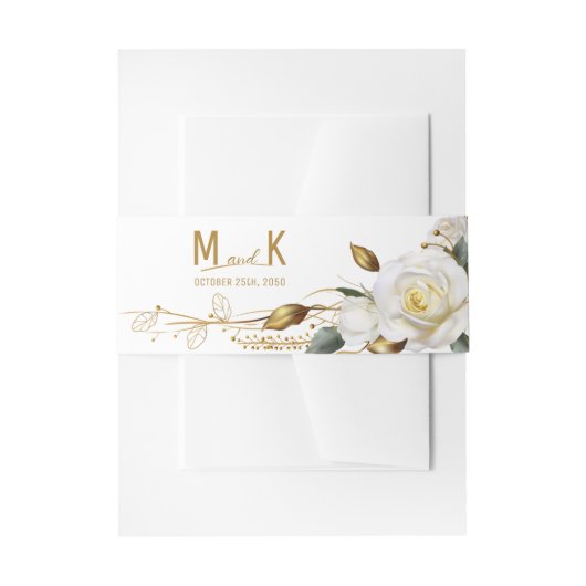 Roos Goud Biologische Bloemen Bruiloft Uitnodigingen Wikkel (Voorkant Voorbeeld)