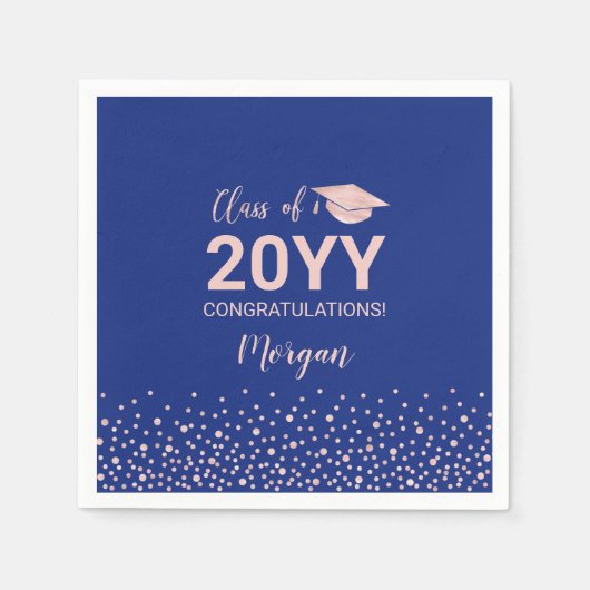 Roos goud & Blauwe Confetti Klasse van Afstuderen Servet (Voorkant)