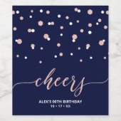 Roos goud & blauwe moderne mijlpaal verjaardag wijn etiket (Enkel label)