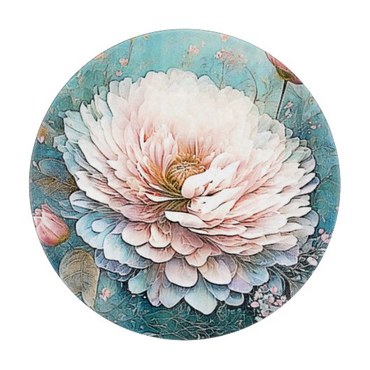 Roos Goud Blauwgroen Bloom Art Snijplank (Voorkant)