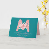 Roos Goud Blauwgroen Dank u Floral Monogram Kaart (Gele Bloem)