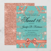 Roos Goud Blauwgroen Glitter & Ribbon Winter Sweet Kaart (Voorkant / Achterkant)