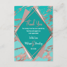 Roos Goud Blauwgroen Groen Marmer Diamant Dank u Bedankkaart
