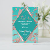Roos Goud Blauwgroen Groen Marmer Diamant Dank u Bedankkaart (Staand voorkant)