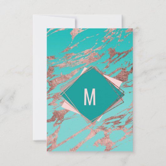 Roos Goud Blauwgroen Groen Marmer Diamant Dank u Bedankkaart (Achterkant)