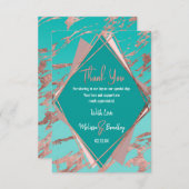 Roos Goud Blauwgroen Groen Marmer Diamant Dank u Bedankkaart (Voorkant / Achterkant)