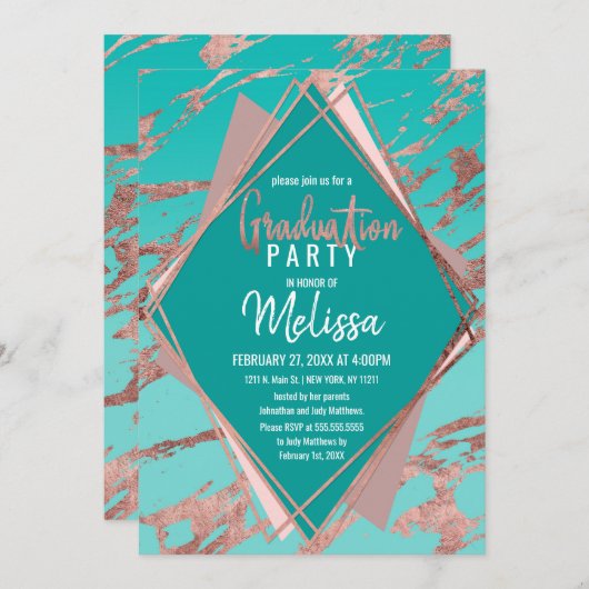 Roos Goud Blauwgroen Groen Marmer Diamond Afstuder Kaart (Voorkant / Achterkant)