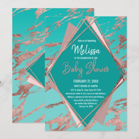 Roos Goud Blauwgroen Groen Marmer Diamond Baby sho Kaart (Voorkant / Achterkant)